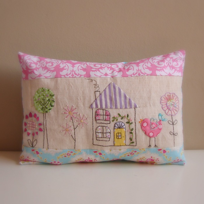 Cushion bird house applique embroidery (700x700, 85Kb)