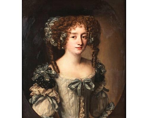 PORTRAIT OF HORTENSE MANCINI, DUCHESS OF MAZARIN, HALF-LENGTH, IN A PALE BLUE DRESS WITH BLUE AND BLACK BOWS (500x400, 70Kb)