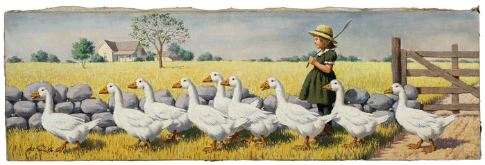 Set of two Girls with Geese (700x238, 244Kb)