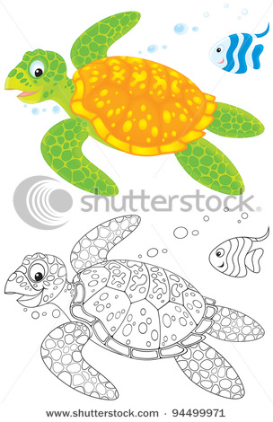 stock-photo-swimming-marine-turtle-and-striped-fish-color-illustration-and-black-and-white-outline-on-a-white-94499971 (304x470, 64Kb)