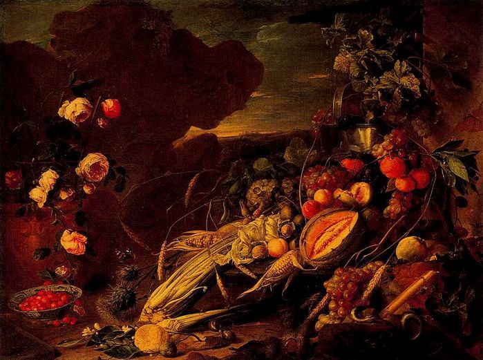 Frutas y flores en un jarrón (700x521, 90Kb)