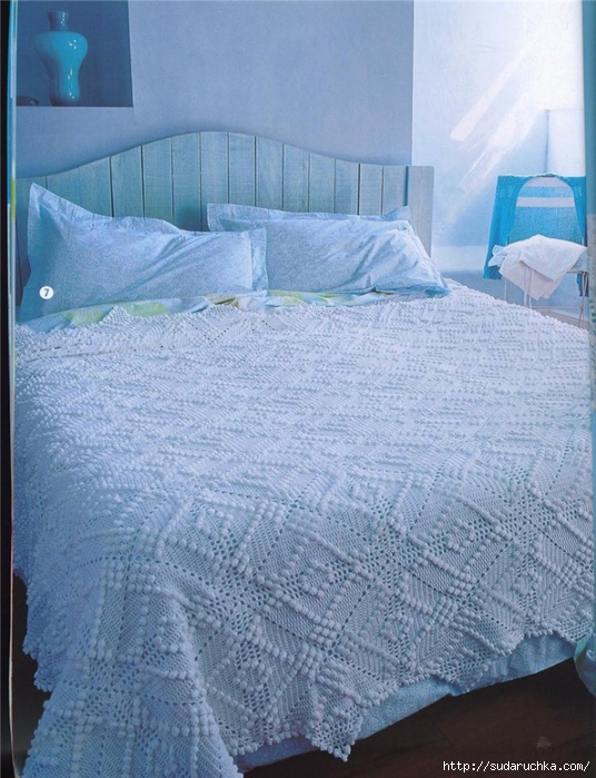 Вязаное покрывало на кровать (74 фото)