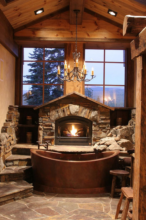 Fabulous-cabin-style-bathroom-with-copper-bathtub-fireplace-and-large-windows (466x700, 412Kb)