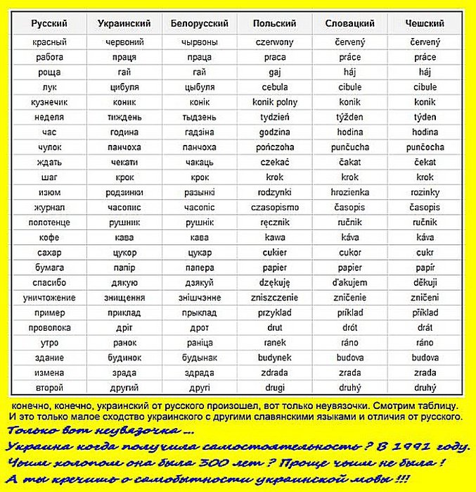 Украинские слова на русском. Сравнение украинского и русского языков. Украинские слова похожие на русские. Белорусские слова.