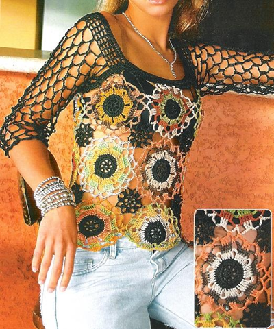 Blusa de Croche com Rosetas Coloridas (400x480, 526Kb)