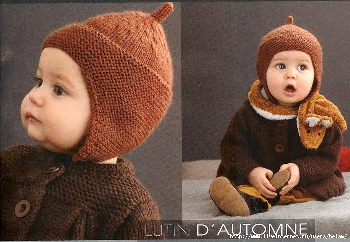Вязаный детский пуловер и шапочка