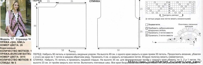 Безрукавка спицами для женщин схемы и описание одним полотном