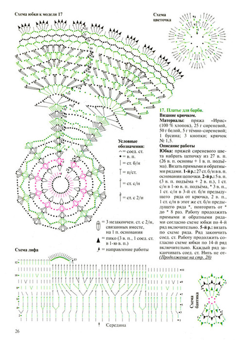 Платье для барби крючком схема