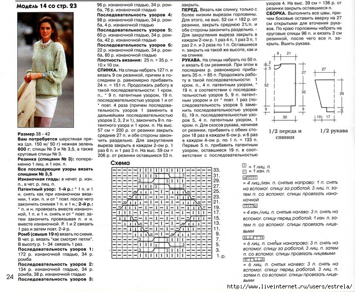 Джемпер женский спицами полупатентной резинкой описание схема