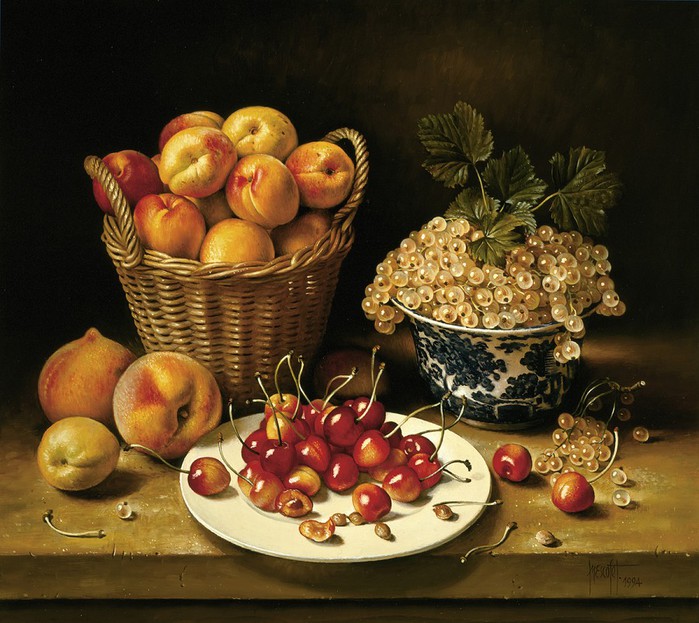 APRICOTS. WHITE CURRANTS AND CHERRIES 41x46 cms oil on canvas 1994 (700x623, 122Kb)