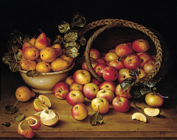 Basket of Apples Pears on Table 66x81cms Oil on Canvas 1991 (700x555, 114Kb)
