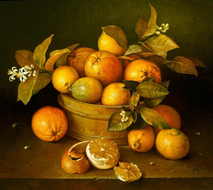 ORANGES IN WOODEN TUB 51x56 cms oil on canvas 1992 (700x623, 110Kb)
