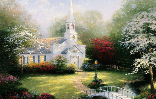 Hometown Chapel, Thomas Kinkade (596x380, 335Kb)