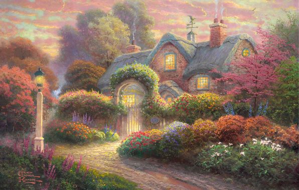 Rosebud Cottage, Thomas Kinkade (596x380, 55Kb)