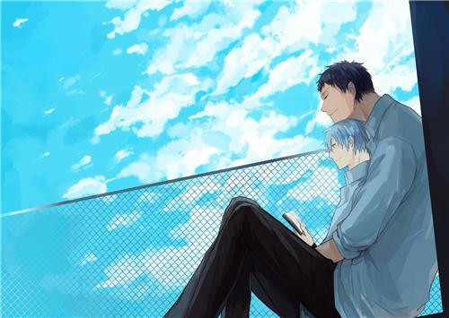 Anime boy leaning against wall
