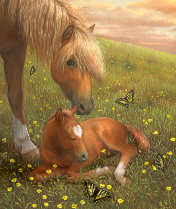 AH033_Halflinger Mare and Foal Horses (588x700, 393Kb)