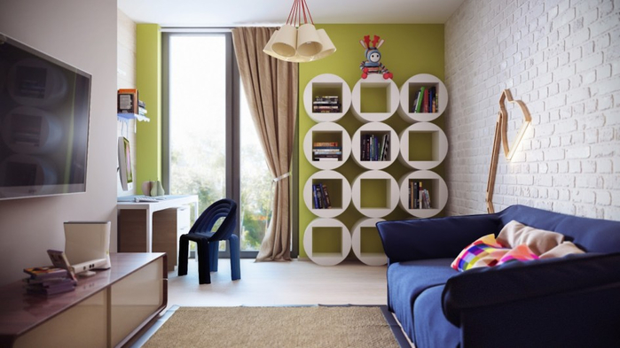 modern-childrens-room-blue-sofa-desk-chandelier-library-pendant-lamp-cushion-945x531 (700x393, 240Kb)