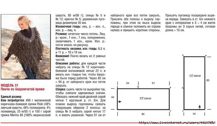 Панчо одежда женская спицами схема вязания