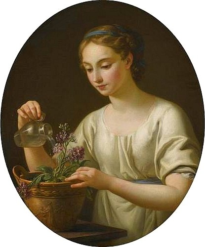 Joseph Marie Vien (French painter, 1716 - 1809) Young Woman Watering a Pot of Flowers 1763 (415x500, 61Kb)