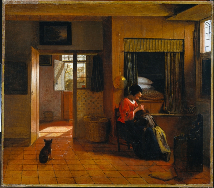 4000579_Interior_with_a_Mother_delousing_her_childs_hair_known_as_A_Mothers_duty (700x614, 350Kb)