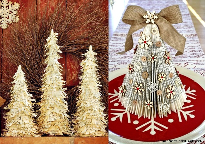 white Christmas tree -  music sheet Christmas Trees tutorial,  Christmas book tree  (700x494, 360Kb)