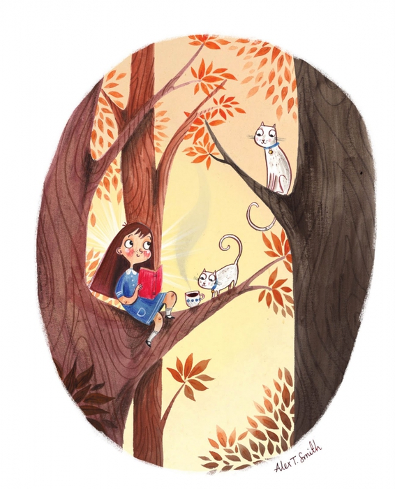 1901311_Reading_Girl_in_tree_with_cats (566x700, 261Kb)