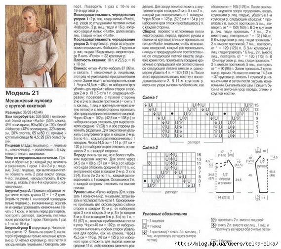 Джемпер с круглой кокеткой спицами снизу схема и описание