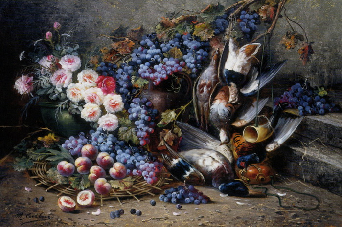 Carlier_Modeste_Roses_Peaches_Grapes_and_Game_Oil_on_Canvas-large (700x465, 146Kb)