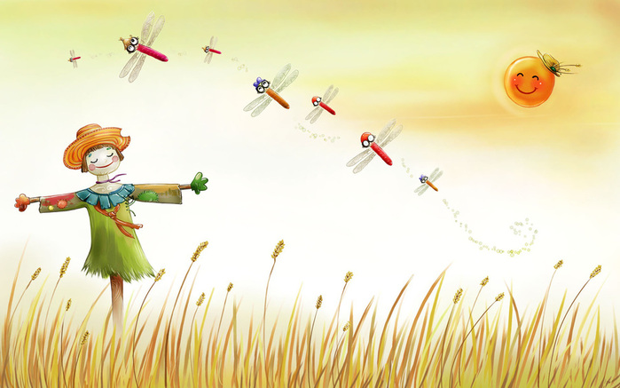 Field, Wheat, Man of Straw, Dragonflies (700x437, 111Kb)