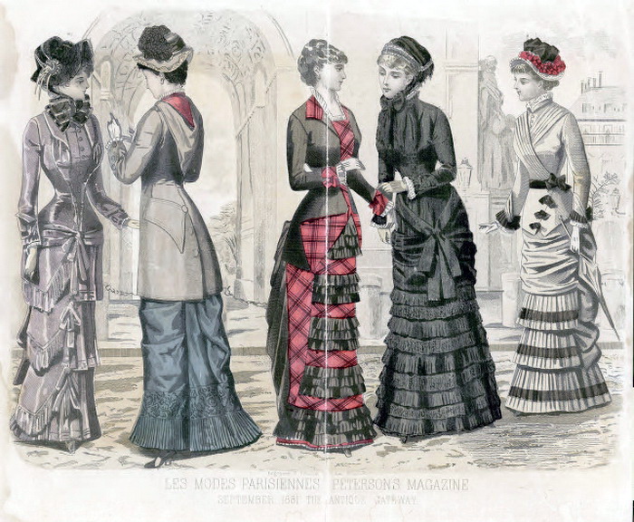 Day and walking dresses, 1881, Petersons Magazine (700x576, 191Kb)