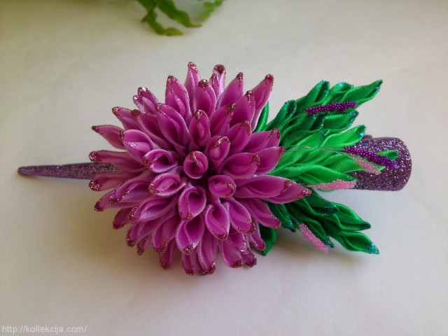 DIY Повязочка канзаши с цветком из атласной ленты МК Легко и просто