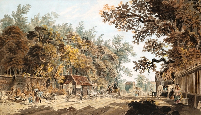   (,  1763-. 1805) A Coach and Four Arriving at a Tollgate, London .1785    (700x400, 266Kb)