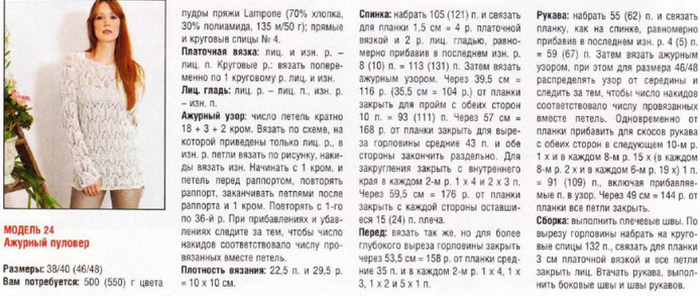 Ажурный джемпер спицами для женщин схемы и описание бесплатно