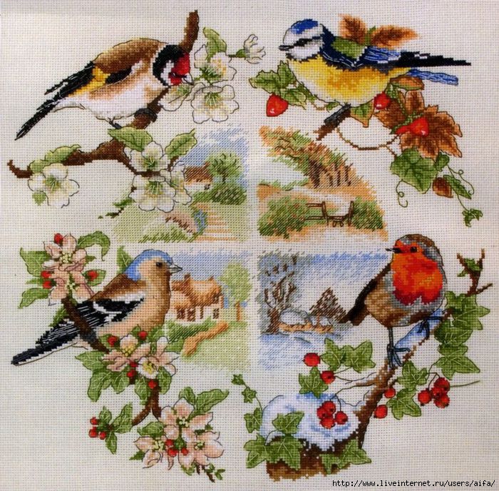 Набор для вышивания крестом Птицы-Осень LUCA-B2419, 21x21 см.канва,мулине