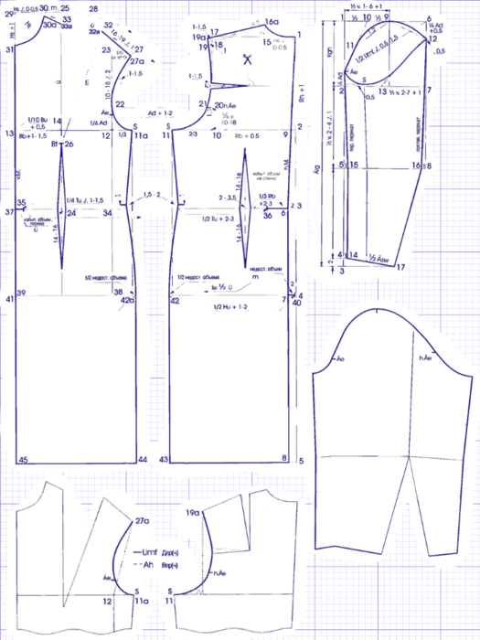 Выкройка-основа платья (блузы) размер 54 рост 170