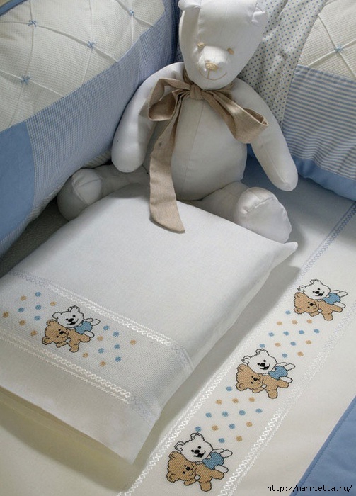 Вышивка медвежат для детского постельного белья. Схема (3) (503x700, 198Kb)