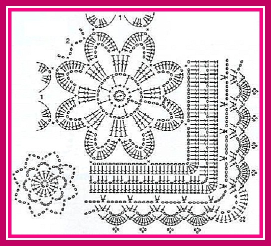 Схема крючком квадрат с ромашкой крючком
