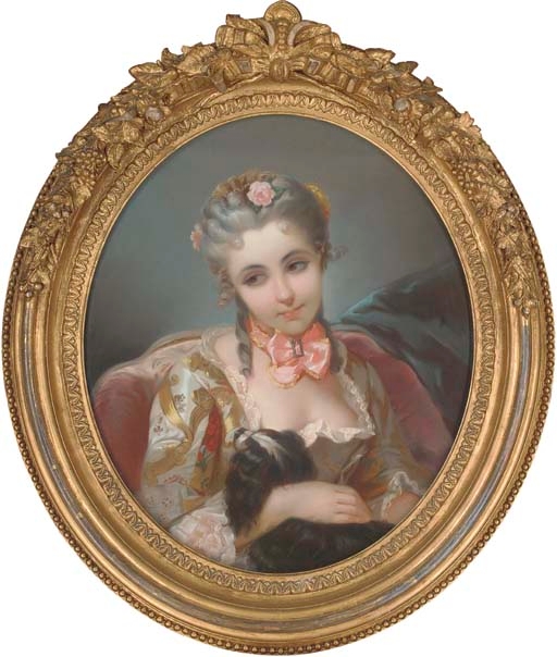 A maidemoiselle with her favourite spaniel (512x604, 181Kb)