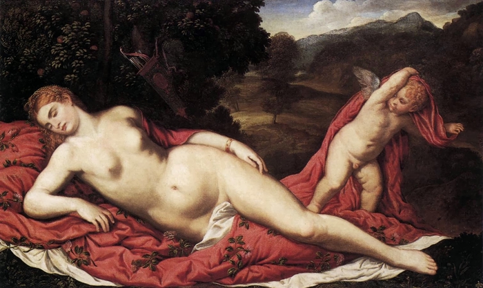Paris_Bordone_-_Sleeping_Venus_with_Cupid ca. 1540 (700x417, 231Kb)