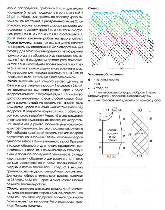 Жакет тунисским вязанием схемы