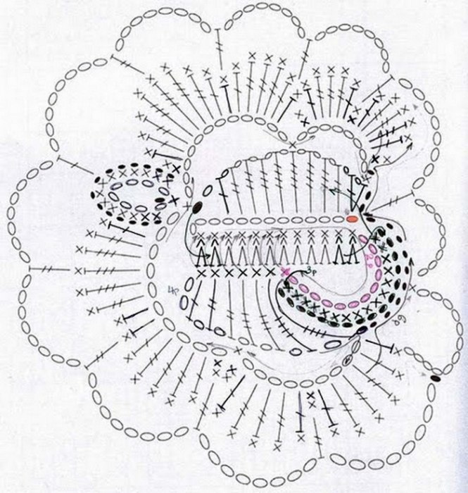 Роза крючком в квадрате схема и описание
