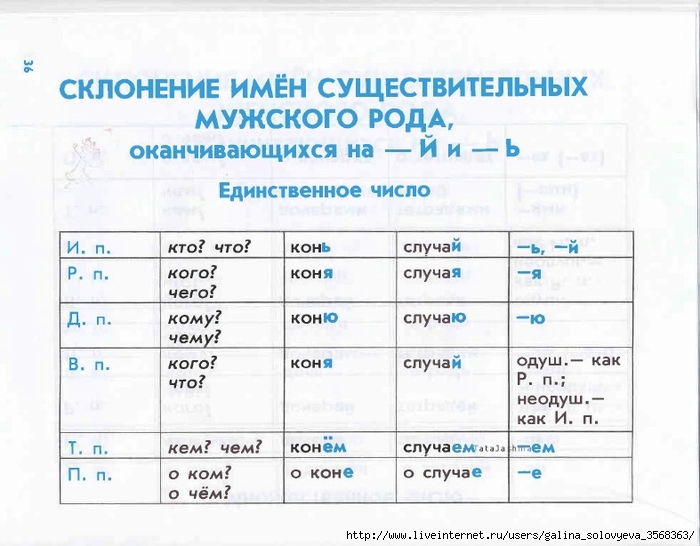 Склонение существительных схема