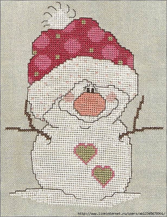 Снеговик - Авторская схема вышивки крестиком маленькая Новый год