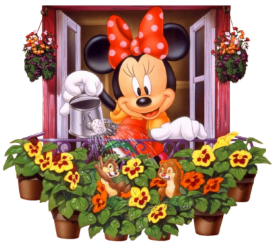 Minnie-watering-flowers (402x364, 201Kb)