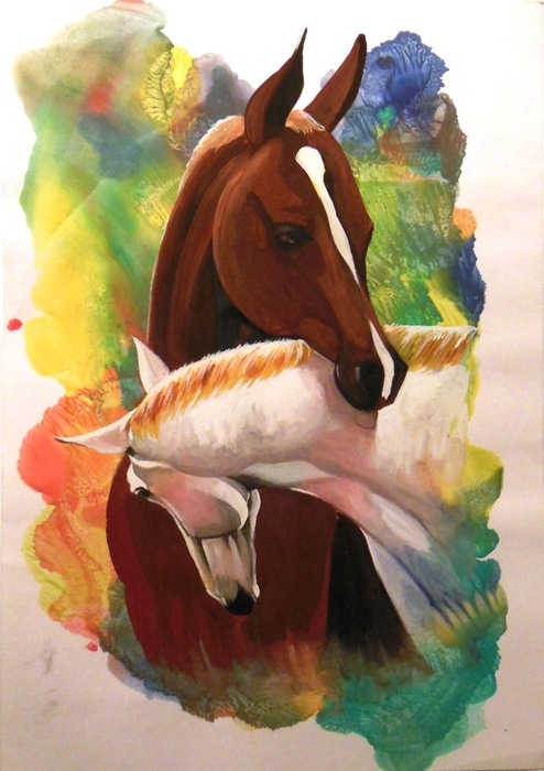 Лошади рисунки гуашью