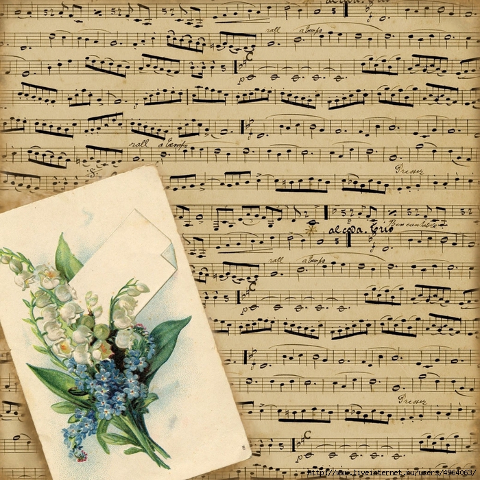 8x8 french music floral notecard paper ~ sepia ~ lilac-n-lavender (700x700, 508Kb)