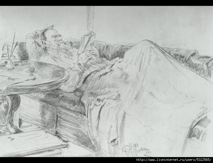 A148Leo Tolstoy Reading on the Sofa. 1891. (700x535, 234Kb)