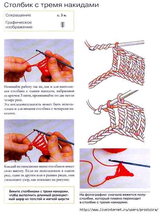 Столбик с двумя накидами как вязать крючком схема и объяснение