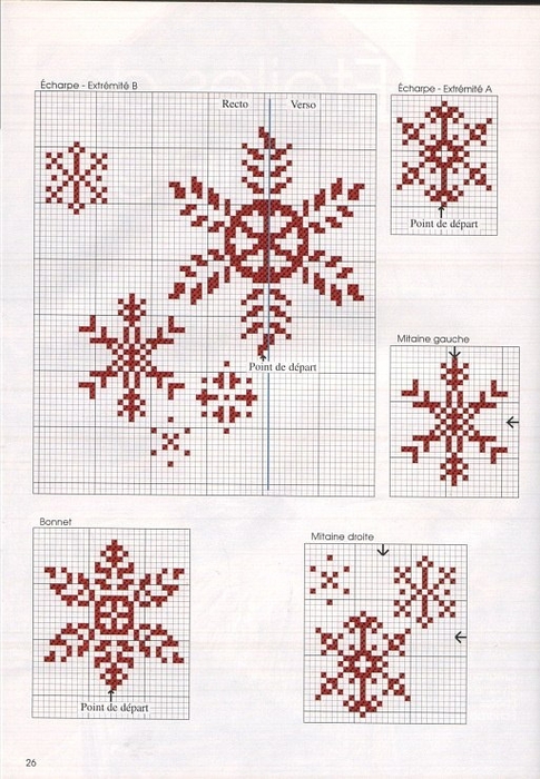 10 схем для вышивания крестиком зимних снежинок