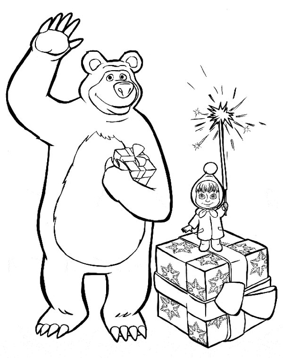 Раскраска Мишка сделал для Маши удочку | Раскраски из мультфильма Маша и Медведь